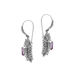 Wholesale Sterling Silver Starburst Filigree Amethyst Quartz Drop Earrings With Oxidized Finish And Balinese Craftsmanship