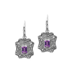 Wholesale Sterling Silver Starburst Filigree Amethyst Quartz Drop Earrings With Oxidized Finish And Balinese Craftsmanship