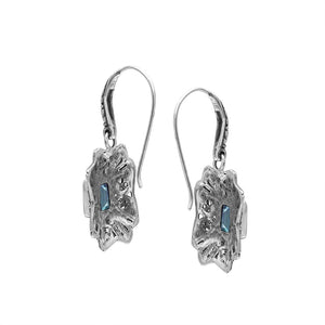 Wholesale Sterling Silver Starburst Filigree Blue Topaz Quartz Drop Earrings With Oxidized Finish And Balinese Craftsmanship