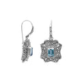 Wholesale Sterling Silver Starburst Filigree Blue Topaz Quartz Drop Earrings With Oxidized Finish And Balinese Craftsmanship