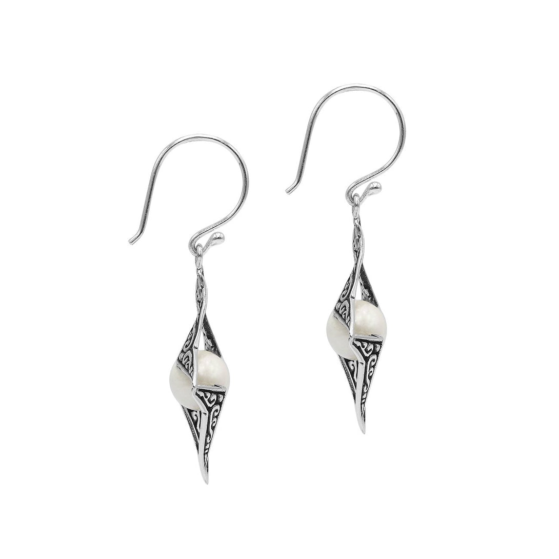 AE-6309-PEW Sterling Silver Beautiful Designer Star Shape Earring With Pearl Jewelry Bali Designs Inc 