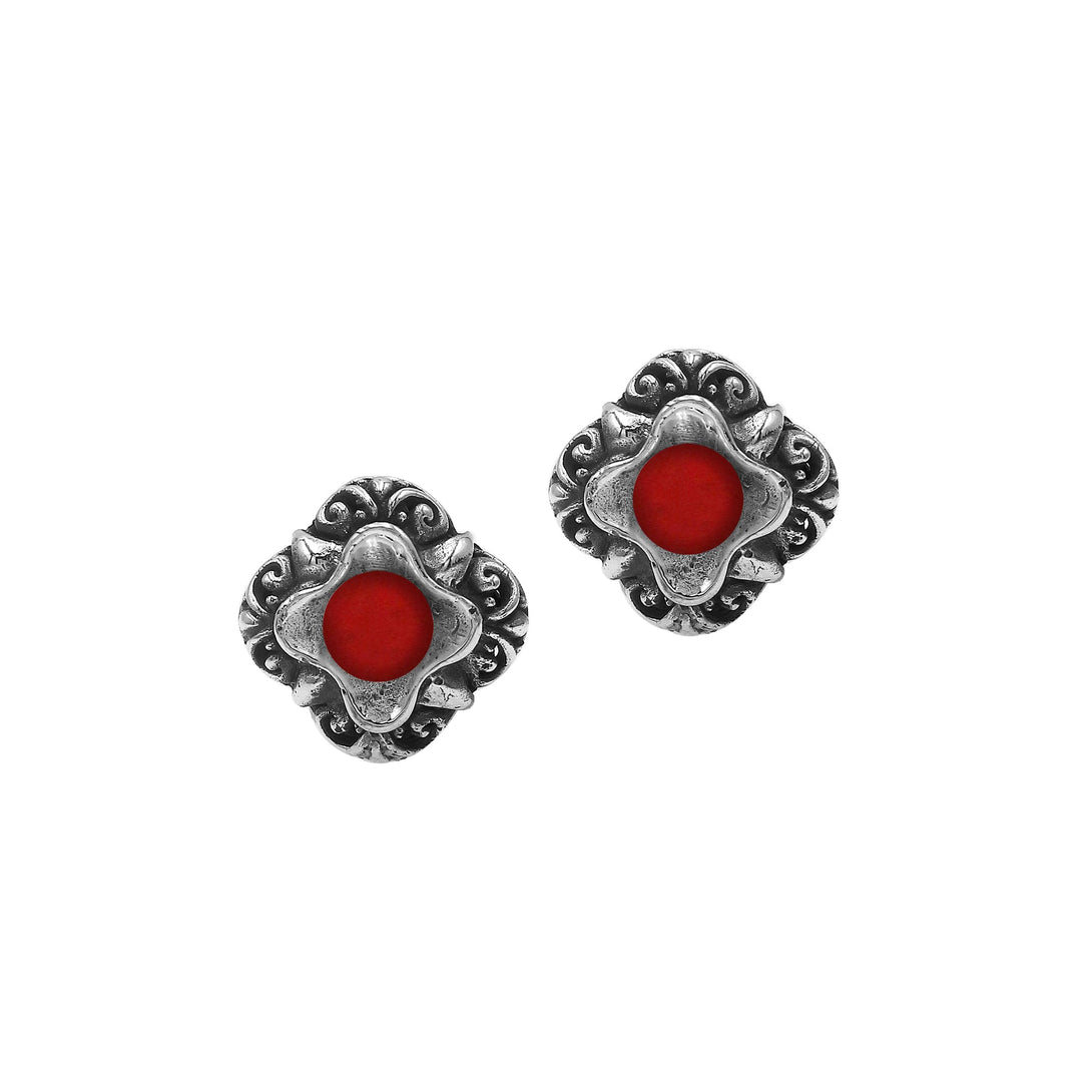 AE-6311-CR Sterling Silver Flower Design Earring With Coral Jewelry Bali Designs Inc 