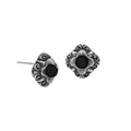 Wholesale Sterling Silver Vintage Floral Black Onyx Stud Earrings With Oxidized Bali Detailing
