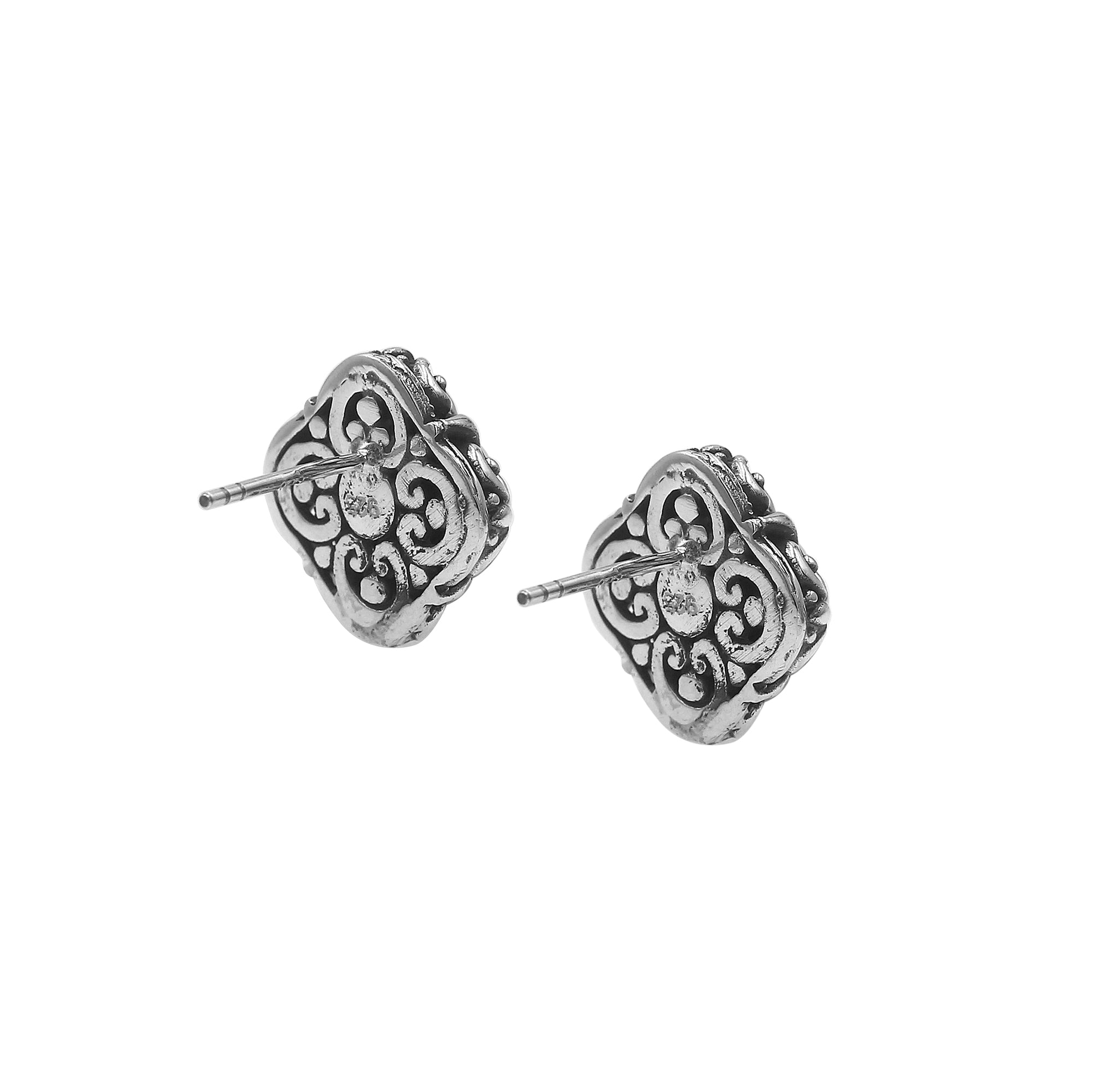 Wholesale Sterling Silver Vintage Floral Mabe Pearl Stud Earrings With Oxidized Bali Detailing