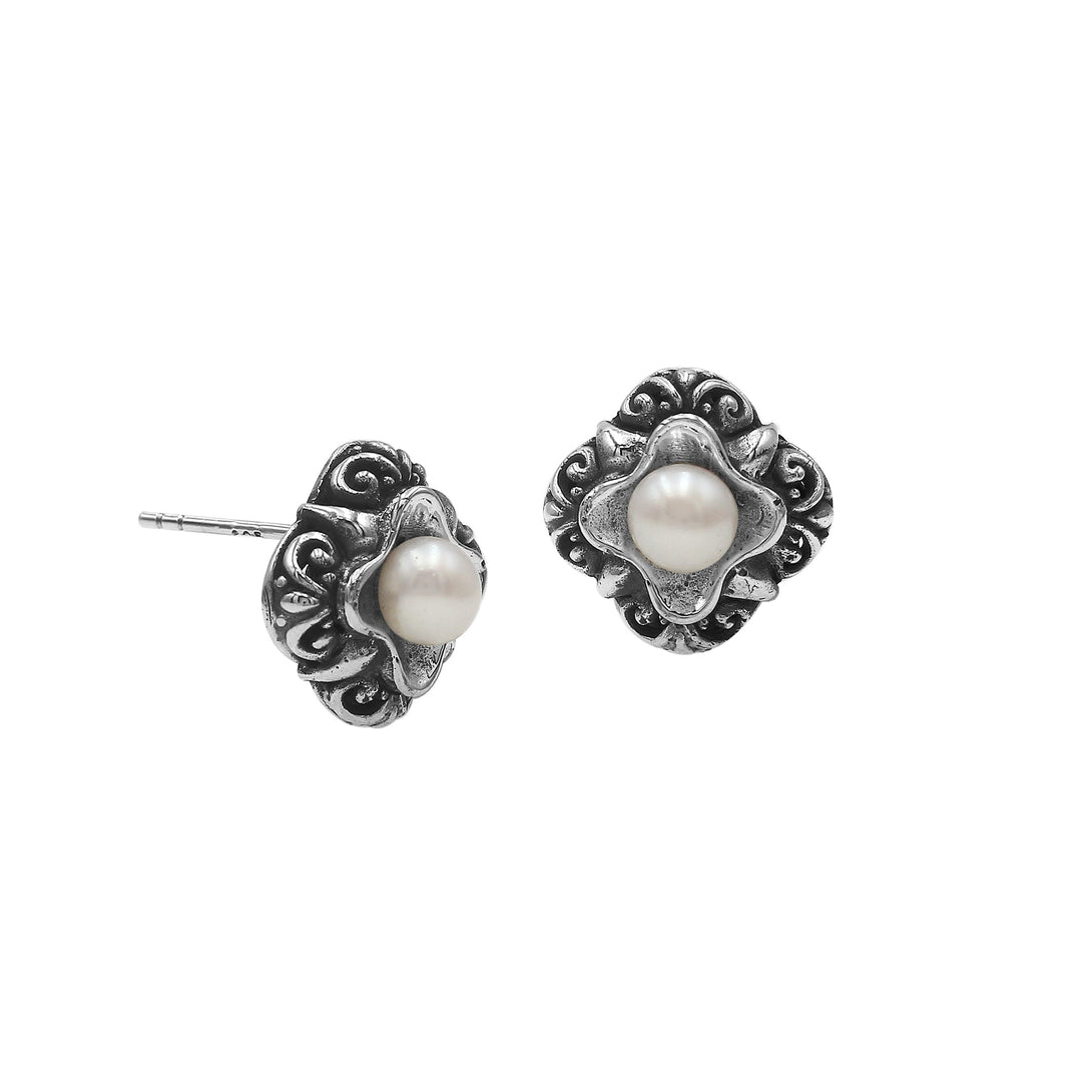 AE-6311-PE Sterling Silver Flower Design Earring With Mabe Pearl Jewelry Bali Designs Inc 