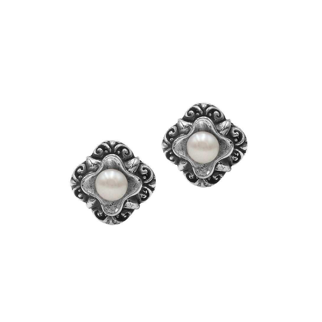 AE-6311-PE Sterling Silver Flower Design Earring With Mabe Pearl Jewelry Bali Designs Inc 