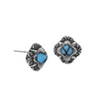Wholesale Sterling Silver Vintage Floral Turquoise Shell Stud Earrings With Oxidized Bali Detailing