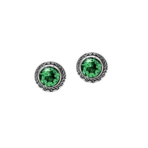 Wholesale Sterling Silver Round Green Quartz Stud Earrings With Bali Rope Bezel Handcrafted In Bali