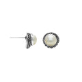 Wholesale Sterling Silver Round Mabe Pearl Stud Earrings With Bali Rope Bezel Handcrafted In Bali