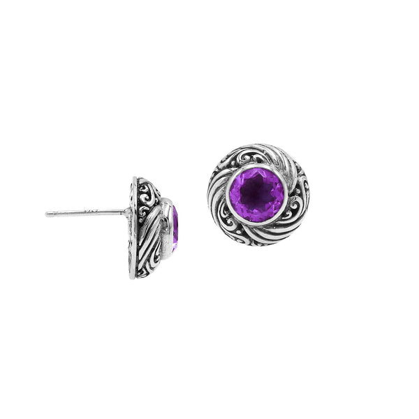 AE-6313-AM Sterling Silver Earring With Amethyst Q. Jewelry Bali Designs Inc 