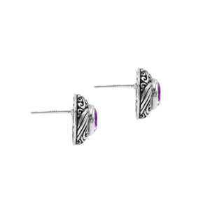Wholesale Sterling Silver Bali Swirl Amethyst Quartz Stud Earrings With Oxidized Detailing Handcrafted In Bali