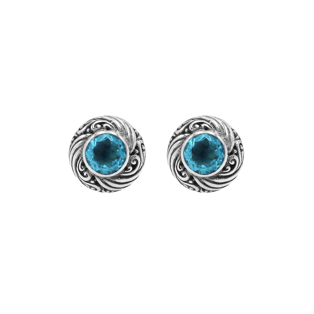 AE-6313-BT Sterling Silver Earring With Blue Topaz Q. Jewelry Bali Designs Inc 
