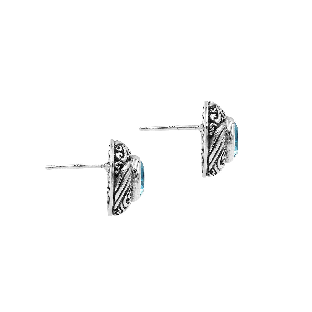 AE-6313-BT Sterling Silver Earring With Blue Topaz Q. Jewelry Bali Designs Inc 