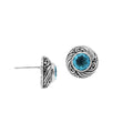 Wholesale Sterling Silver Bali Swirl Blue Topaz Quartz Stud Earrings With Oxidized Detailing Handcrafted In Bali