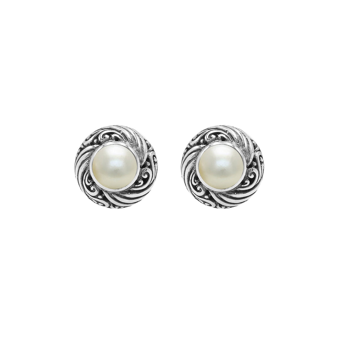 AE-6313-PE Sterling Silver Earring With Pearl Jewelry Bali Designs Inc 