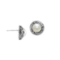 Wholesale Sterling Silver Bali Swirl Pearl Stud Earrings With Oxidized Detailing Handcrafted In Bali