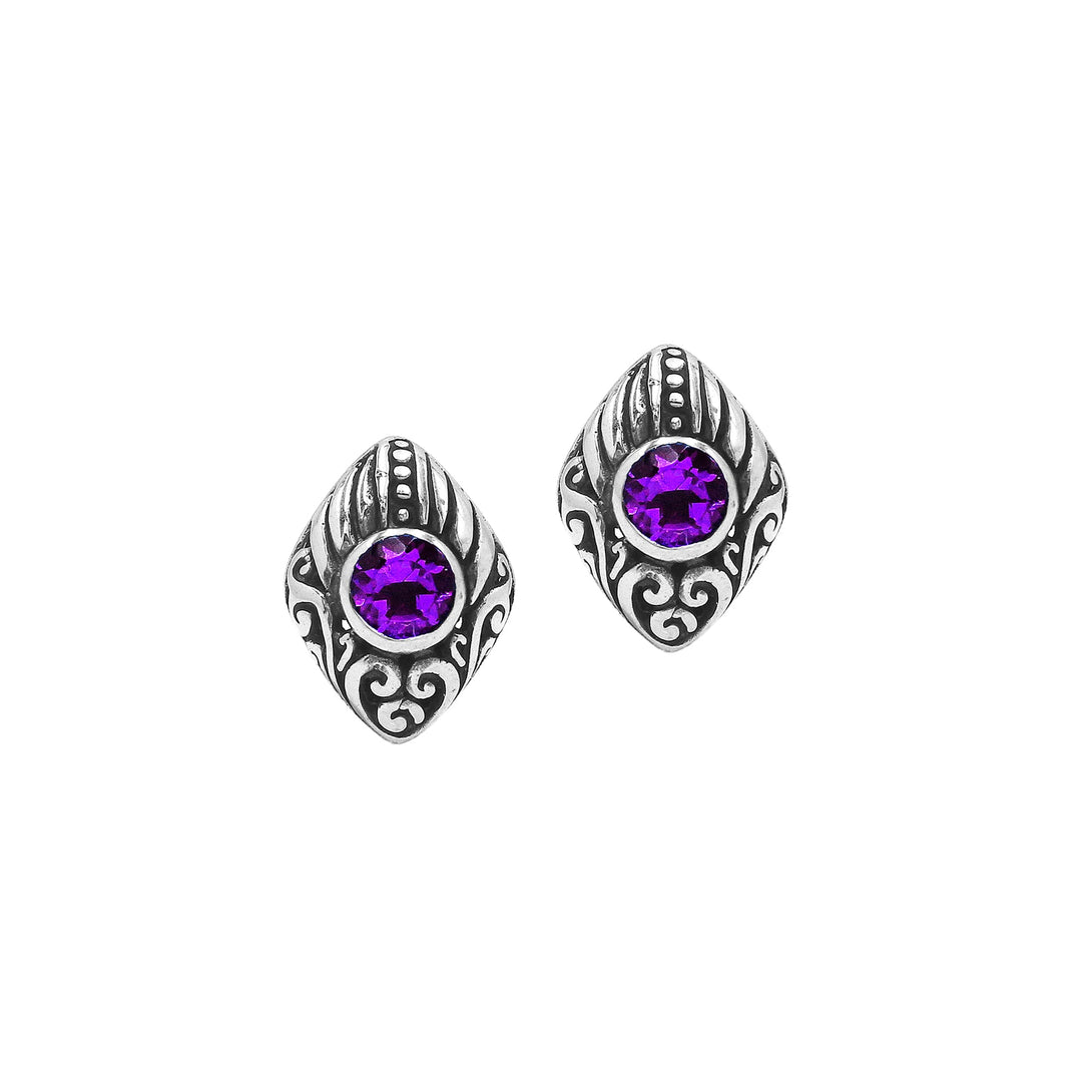 AE-6314-AM Sterling Silver Earring With Amethyst Q. Jewelry Bali Designs Inc 