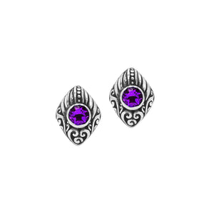 Wholesale Sterling Silver Marquise Amethyst Quartz Stud Earrings With Bali Scroll Detailing Handcrafted In Bali