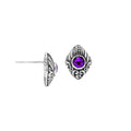 Wholesale Sterling Silver Marquise Amethyst Quartz Stud Earrings With Bali Scroll Detailing Handcrafted In Bali