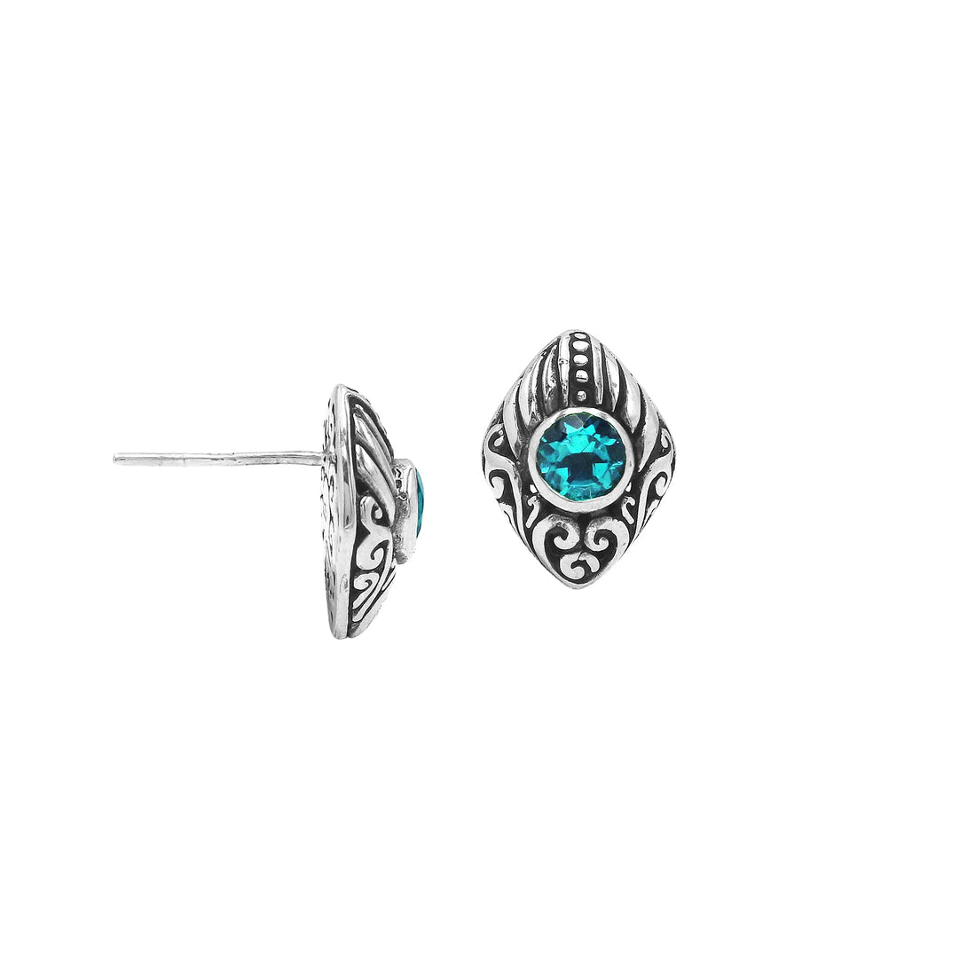 AE-6314-BT Sterling Silver Earring With Blue Topaz Q. Jewelry Bali Designs Inc 