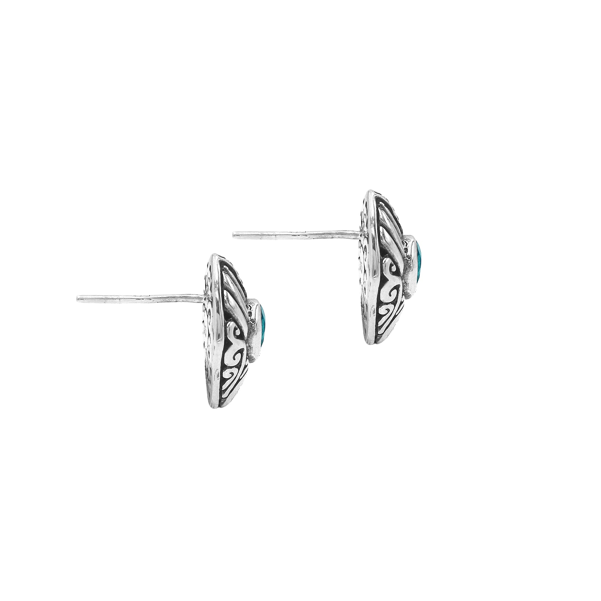 Wholesale Sterling Silver Marquise Blue Topaz Quartz Stud Earrings With Bali Scroll Detailing Handcrafted In Bali
