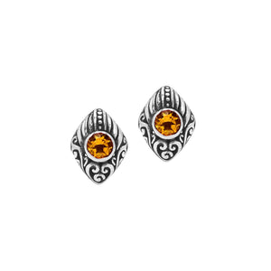 Wholesale Sterling Silver Marquise Citrine Quartz Stud Earrings With Bali Scroll Detailing Handcrafted In Bali