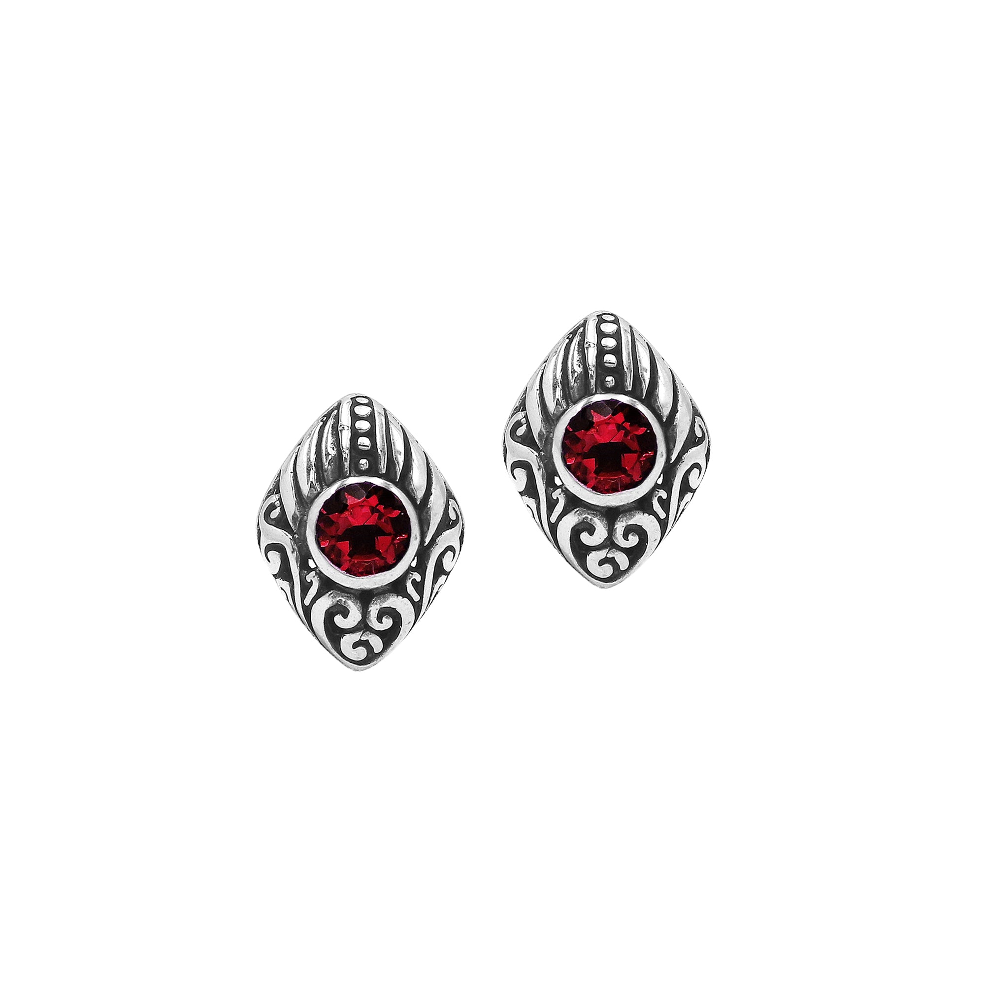 Wholesale Sterling Silver Marquise Garnet Quartz Stud Earrings With Bali Scroll Detailing Handcrafted In Bali