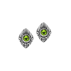 Wholesale Sterling Silver Marquise Peridot Quartz Stud Earrings With Bali Scroll Detailing Handcrafted In Bali