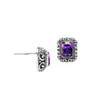 Wholesale Sterling Silver Rectangular Amethyst Quartz Stud Earrings With Bali Scroll Detailing Handcrafted In Bali