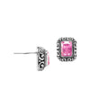 Wholesale Sterling Silver Stud Earrings With Pink Quartz And Antique Scroll Bezel Detailing