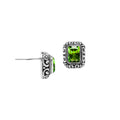 Wholesale Sterling Silver Rectangular Peridot Quartz Stud Earrings With Bali Scroll Detailing Handcrafted In Bali