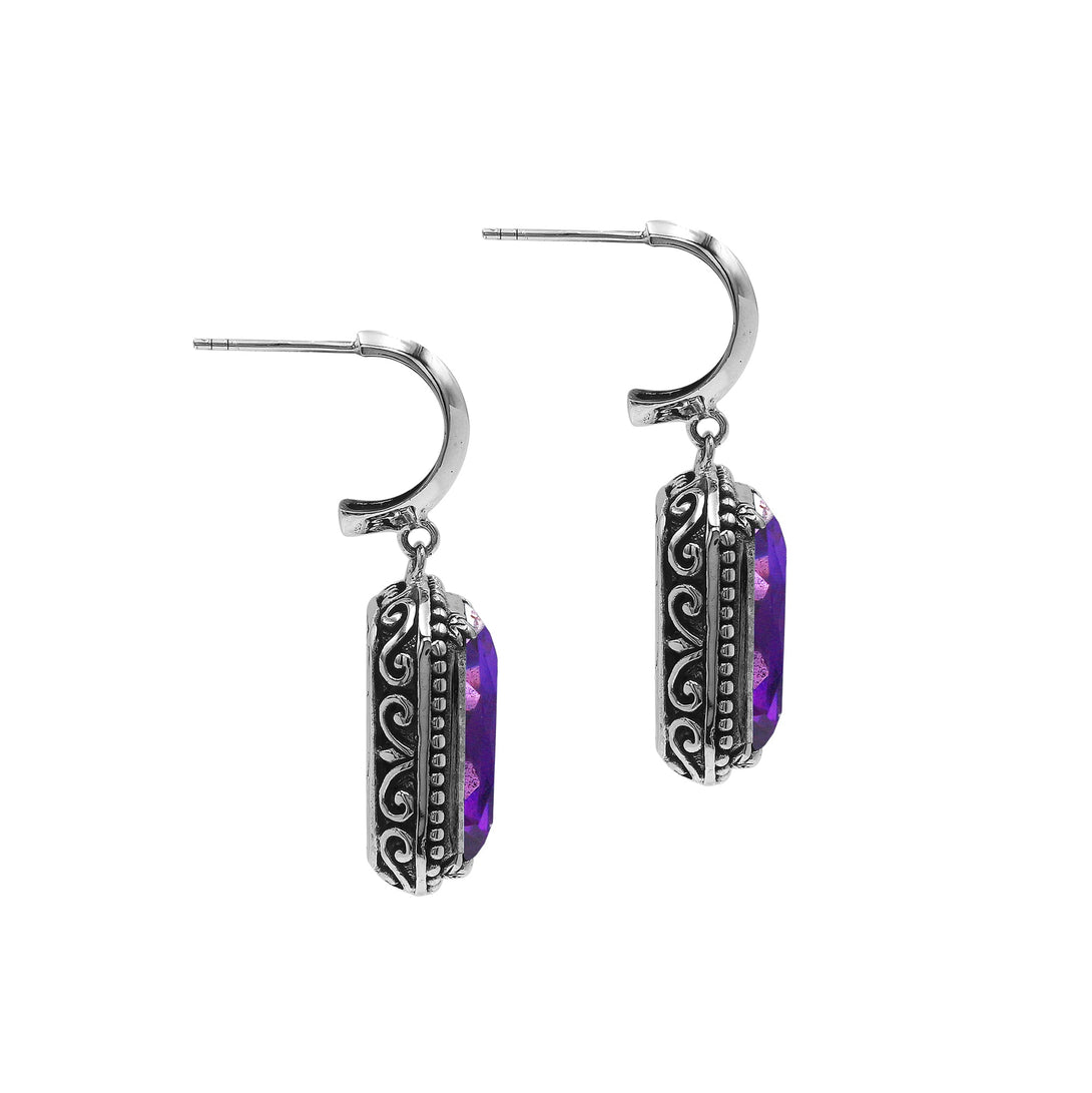 AE-6316-AM Sterling Silver Earring With Amethyst Q. Jewelry Bali Designs Inc 