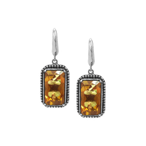 Sterling Silver Citrine Quartz Drop Earrings With Rope Bezel And Scroll Side Detailing