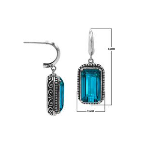 Sterling Silver London Blue Topaz Quartz Drop Earrings With Rope Bezel And Scroll Side Detailing