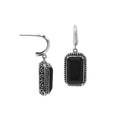 Sterling Silver Black Onyx Drop Earrings With Rope Bezel And Scroll Side Detailing