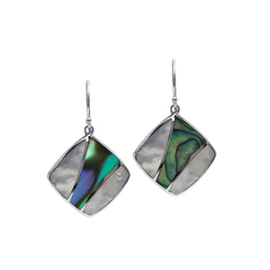 Sterling Silver Mother Of Pearl And Abalone Shell Inlay Diamond Drop Earrings