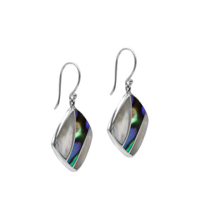 Sterling Silver Mother Of Pearl And Abalone Shell Inlay Diamond Drop Earrings