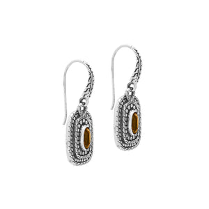 Sterling Silver Citrine Quartz Granulated Oval Drop Earrings With Balinese Detailing