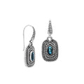 Sterling Silver London Blue Topaz Quartz Granulated Oval Drop Earrings With Balinese Detailing