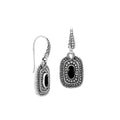 Sterling Silver Black Onyx Granulated Oval Drop Earrings With Balinese Detailing