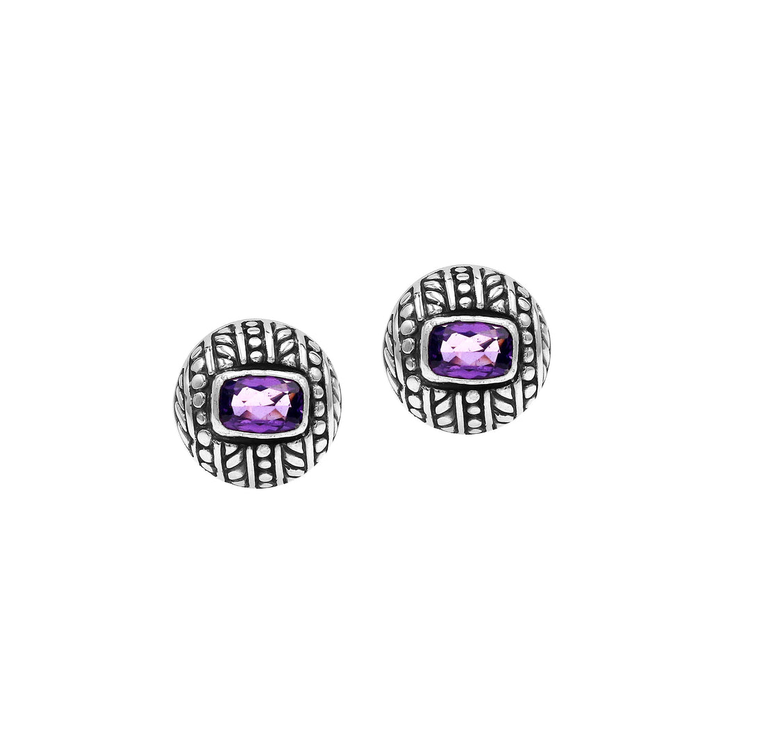 AE-6322-AM Sterling Silver Earring With Amethyst Q. Jewelry Bali Designs Inc 