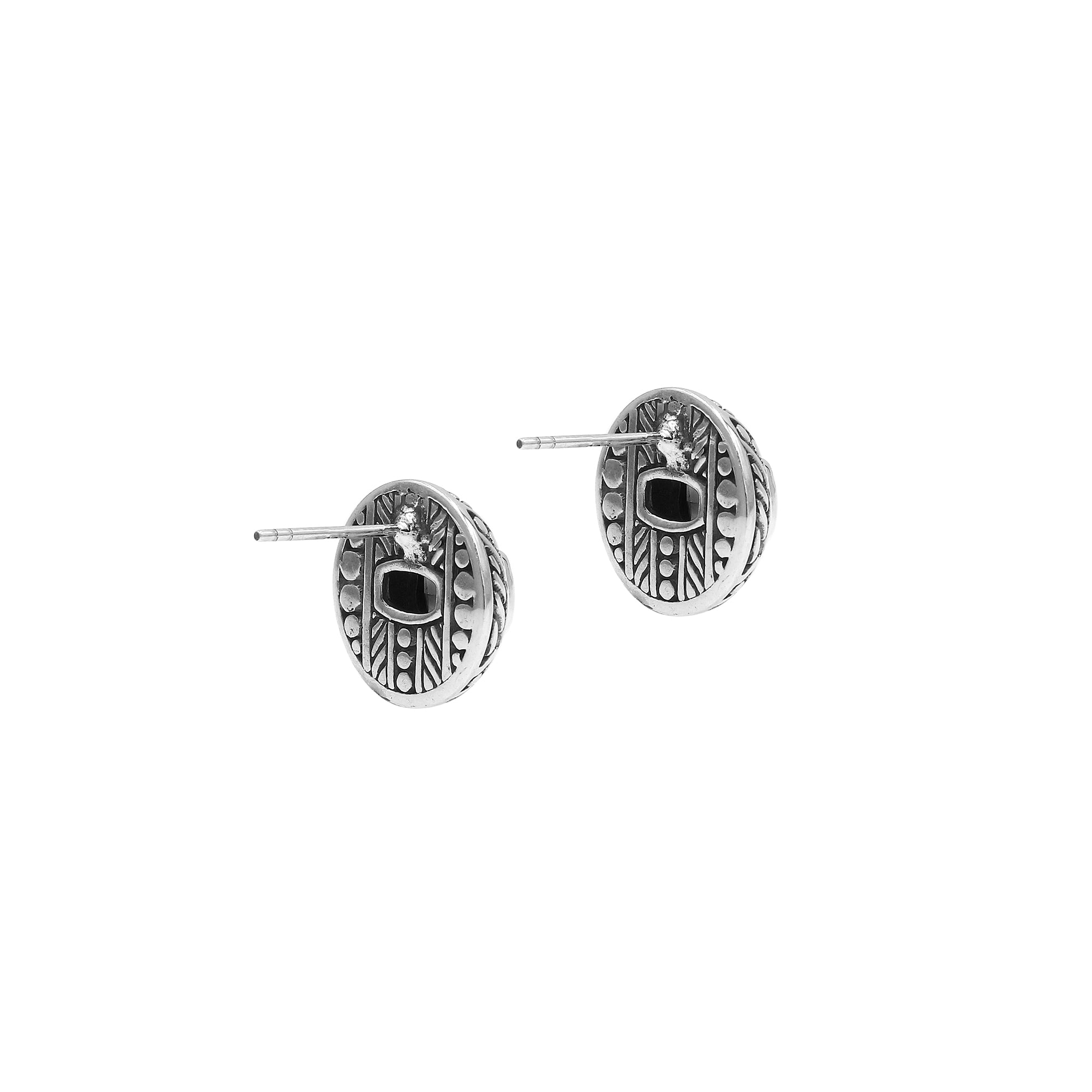 Sterling Silver Stud Earrings With Carved Dot-Stripe Details And Center Citrine Quartz