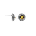 Sterling Silver Stud Earrings With Carved Dot-Stripe Details And Center Citrine Quartz