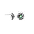 Sterling Silver Stud Earrings With Carved Dot-Stripe Details And Center Green Quartz
