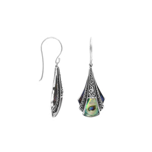 Sterling Silver Filigree Drop Earrings With Inlaid Abalone Shell Detailing