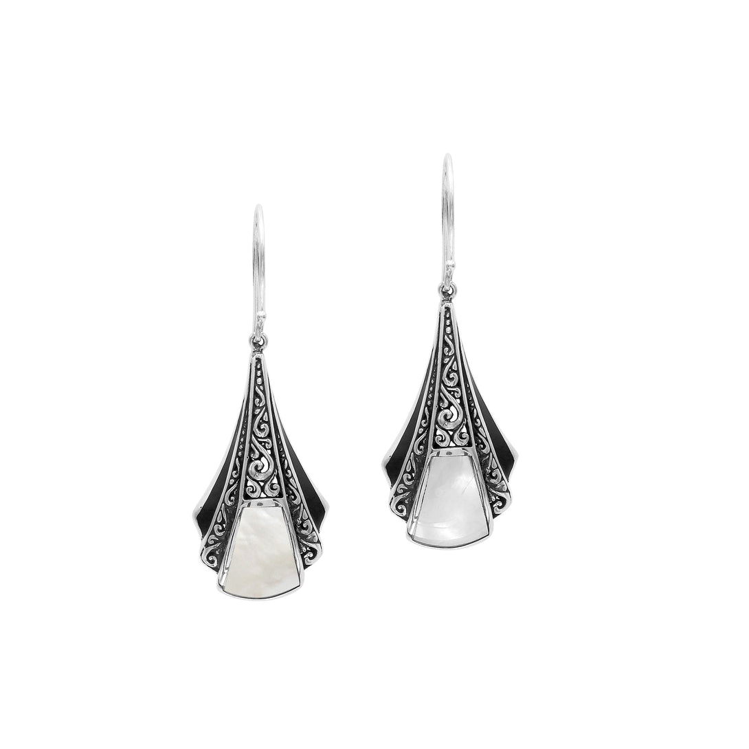 AE-6323-MOP Sterling Silver Fancy Shape Earring With Mother Of Pearl Jewelry Bali Designs Inc 