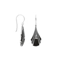 Sterling Silver Filigree Long Sculpted Drop Earrings Featuring Deep Black Onyx Inlay And Detailed Balinese Craftsmanship