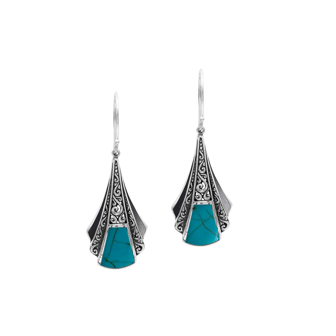 AE-6323-TQ Sterling Silver Fancy Shape Earring With Turquoise Jewelry Bali Designs Inc 