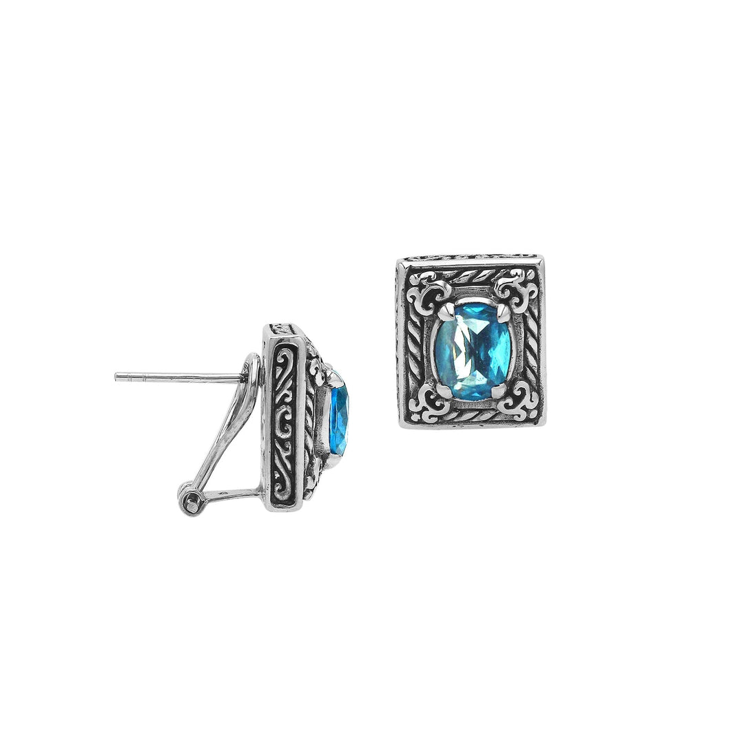 AE-6324-BT Sterling Silver Earring With Blue Topaz Q. Jewelry Bali Designs Inc 