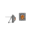 Sterling Silver Ornate Rectangular Carved Stud Earrings Featuring Warm Citrine Quartz And Detailed Balinese Craftsmanship